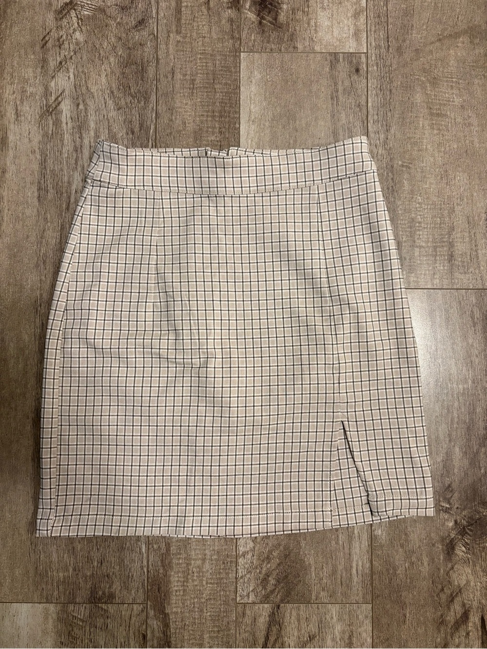 Garage White Checked Pencil Skirt with Side Slit